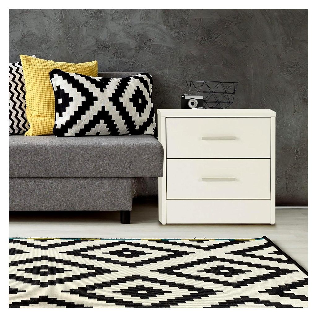 Nachttisch mit 2 Schubladen, Weiß, Holz, 38 x 37 x 34 cm, Aluminium-Griffe, Nachtschrank, Nachtkommode, Beistelltisch, passend für jedes Bett und...