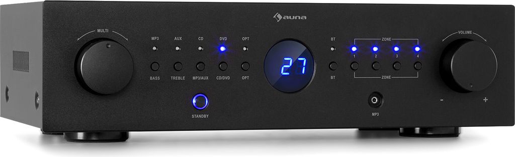 Auna Verstärker, HiFi Stereo Mini Verstärker, HiFi-Verstärker mit Bass & Treble Regler, 4 Kanal Audio-Verstärker, Stereo-Verstärker & Lautspre...