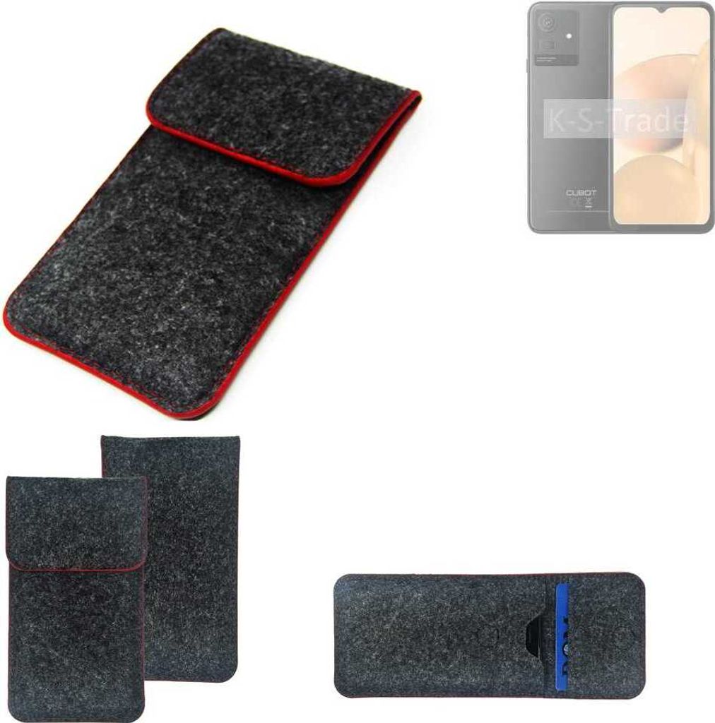 K-S-Trade Handy Schutz Hülle kompatibel mit Cubot Note 50 Schutzhülle Handyhülle Filztasche Pouch Tasche Case Sleeve Filzhülle dunkelgrau roter
