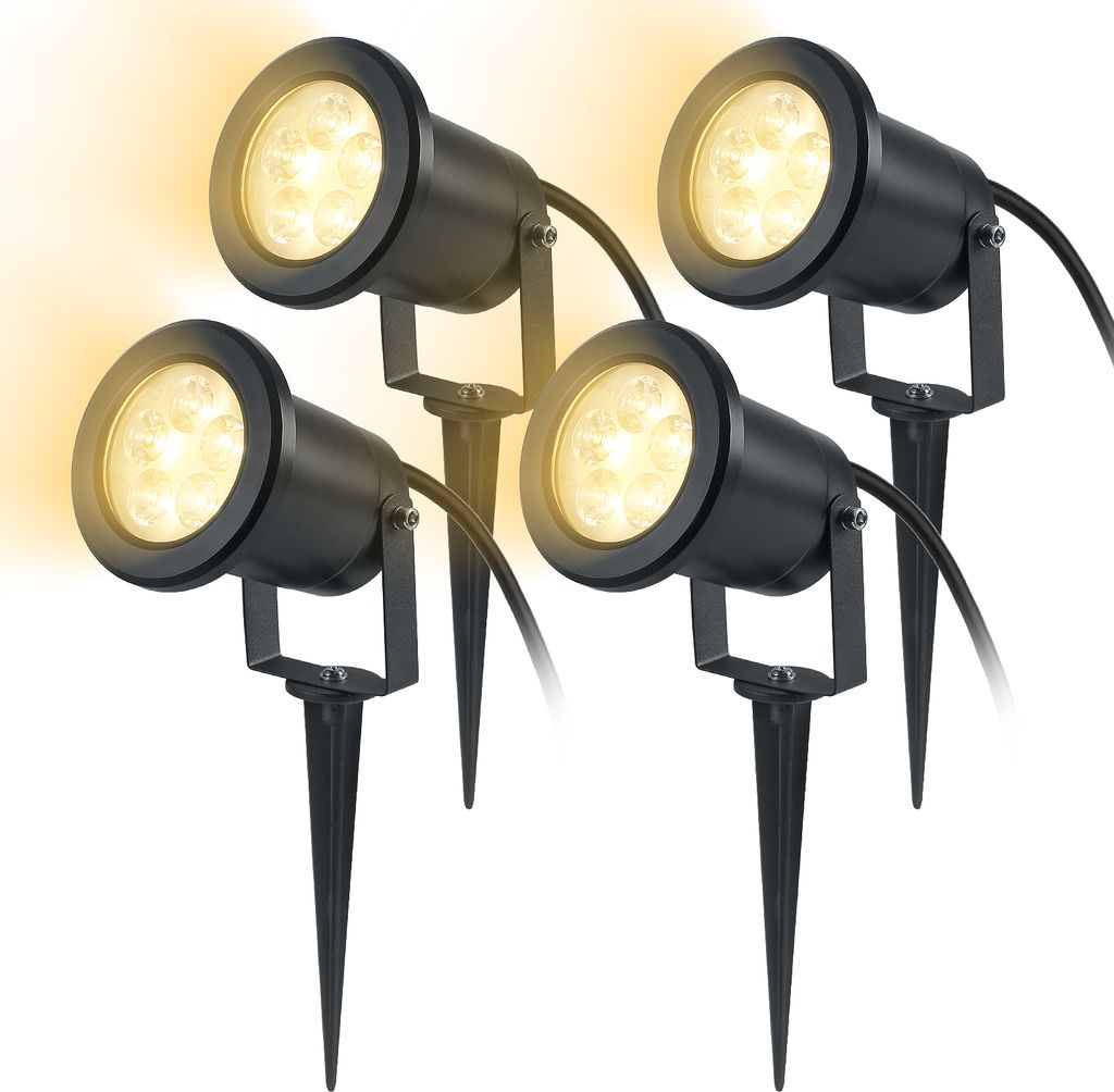 LZQ 4 Stück Gartenstrahler 4W LED Gartenleuchte mit Erdspieß, Rasen Licht Warmweiß, Wasserdicht IP65 für Außenbereich Garten Teich Landschaft,...