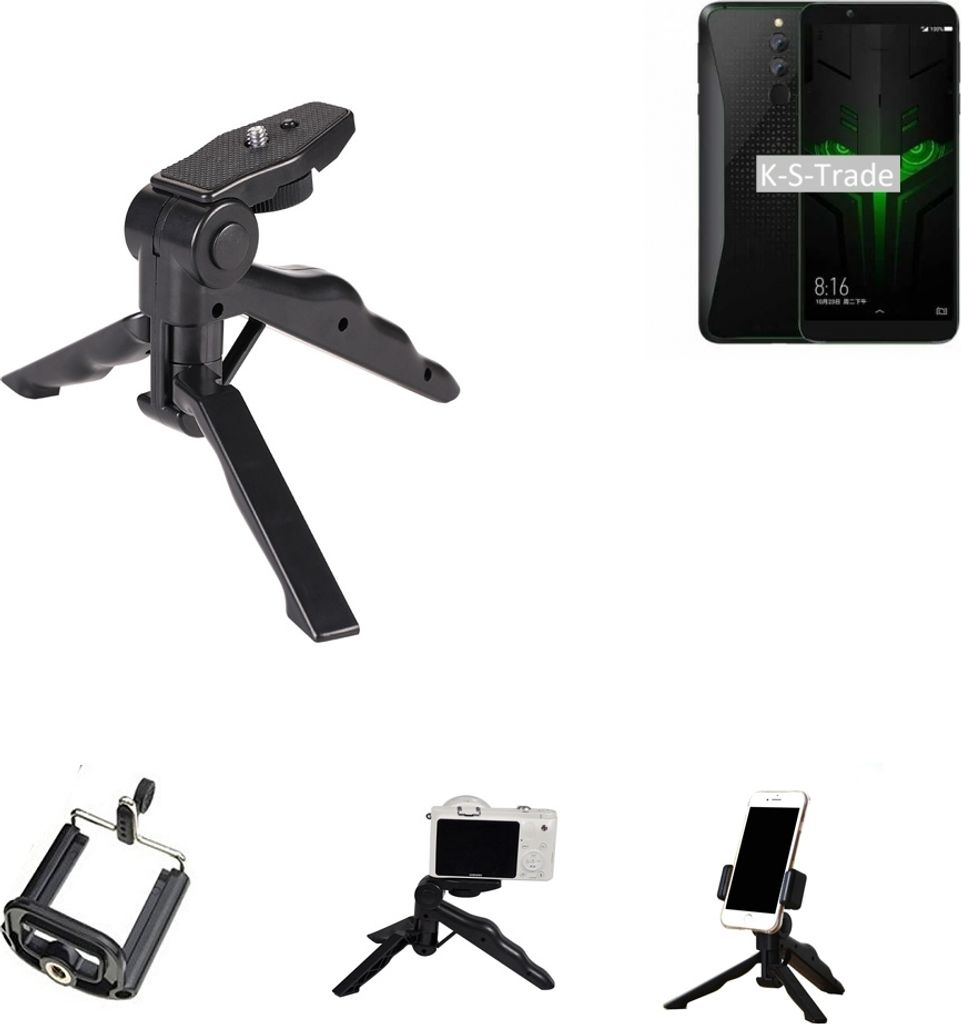 K-S-Trade Stativ Tisch-Ständer Dreibein Handy-Stativ Ständer kompatibel mit Xiaomi Black Shark Helo Mini-Stativ Smartphone Tripod Handy-Stativ aus