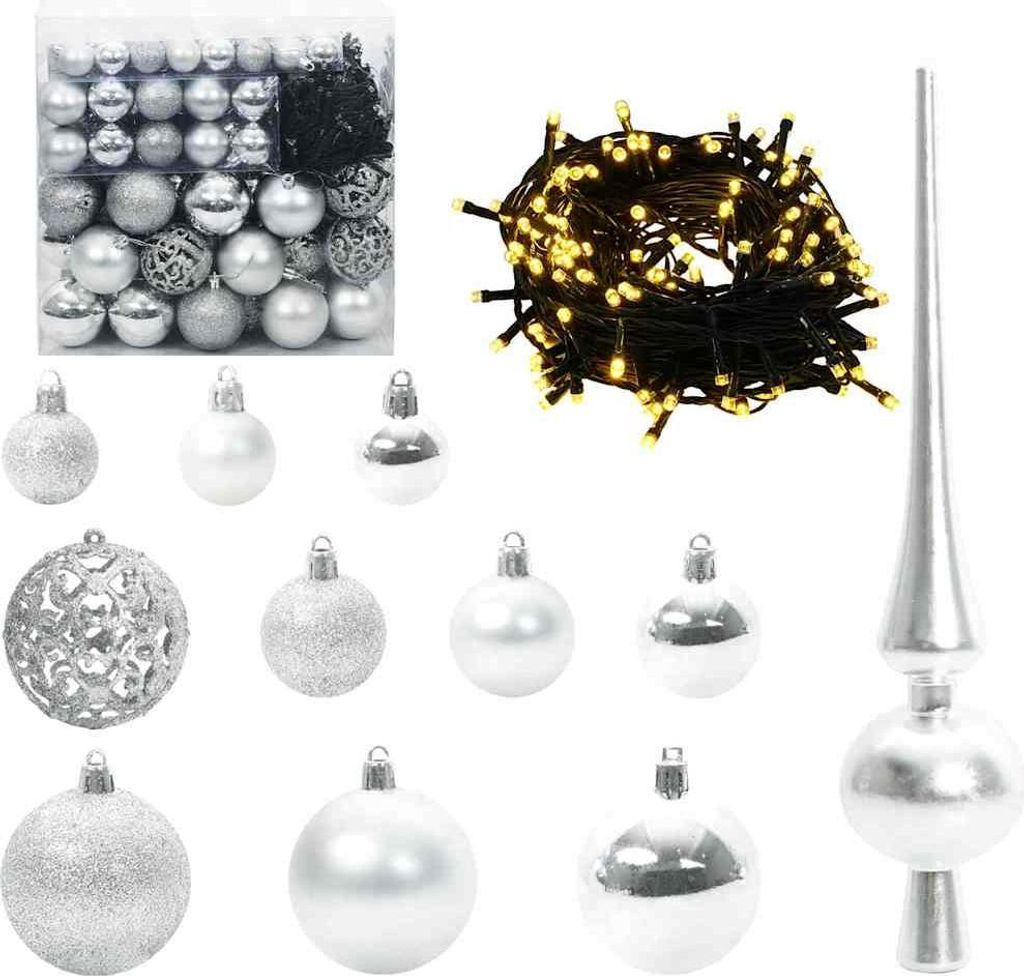 Weihnachtskugel-Set mit 300 LEDs 120 pcs Silber Kunststoff