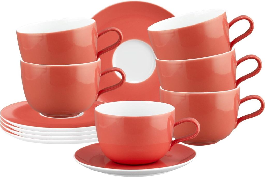 Seltmann Weiden Liberty Pure Colors Milchkaffeetasse mit Untertasse 380 ml 6er Set - Flamingo Red