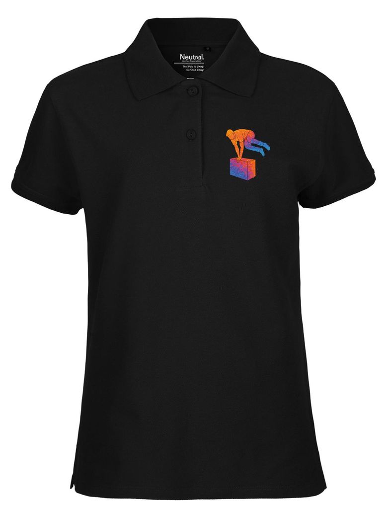 Huuraa Damen Polo Shirt Parkour Freerunning bunte Silhouette S Black Bio Baumwolle Fairtrade Poloshirt Geschenkidee