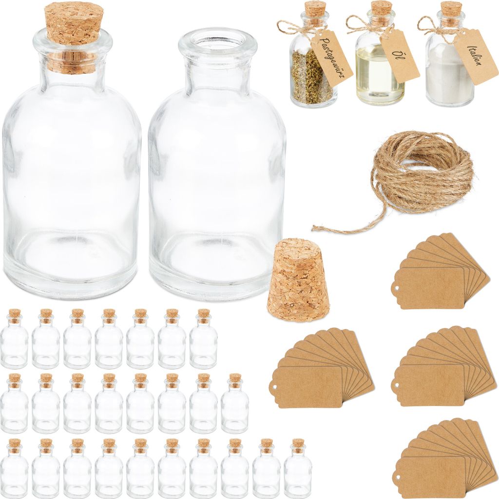 Relaxdays Dekogläser 30er Set, Glasflaschen mit Korken, 60 Produktbild 