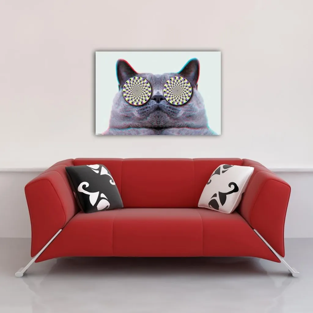 Poster Chats Regard Intense et Suspension Bois Naturel Design 92 cm