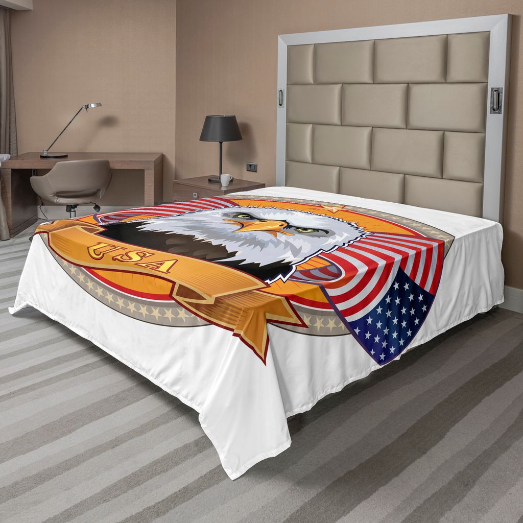ABAKUHAUS amerikanisch Bettlaken, Weißkopfseeadler Nationales Vogel Porträt Mit Sternen Und Usa Kennzeichnen Bild, weiches bequemes oberes Bettla...