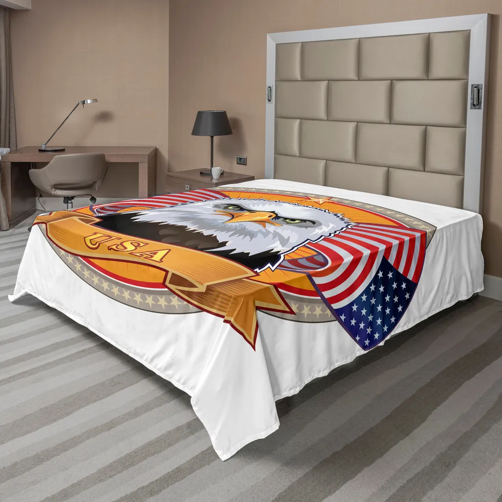 Linge de lit : Drap supérieur décoratif thème USA et Aigle 275x260 cm