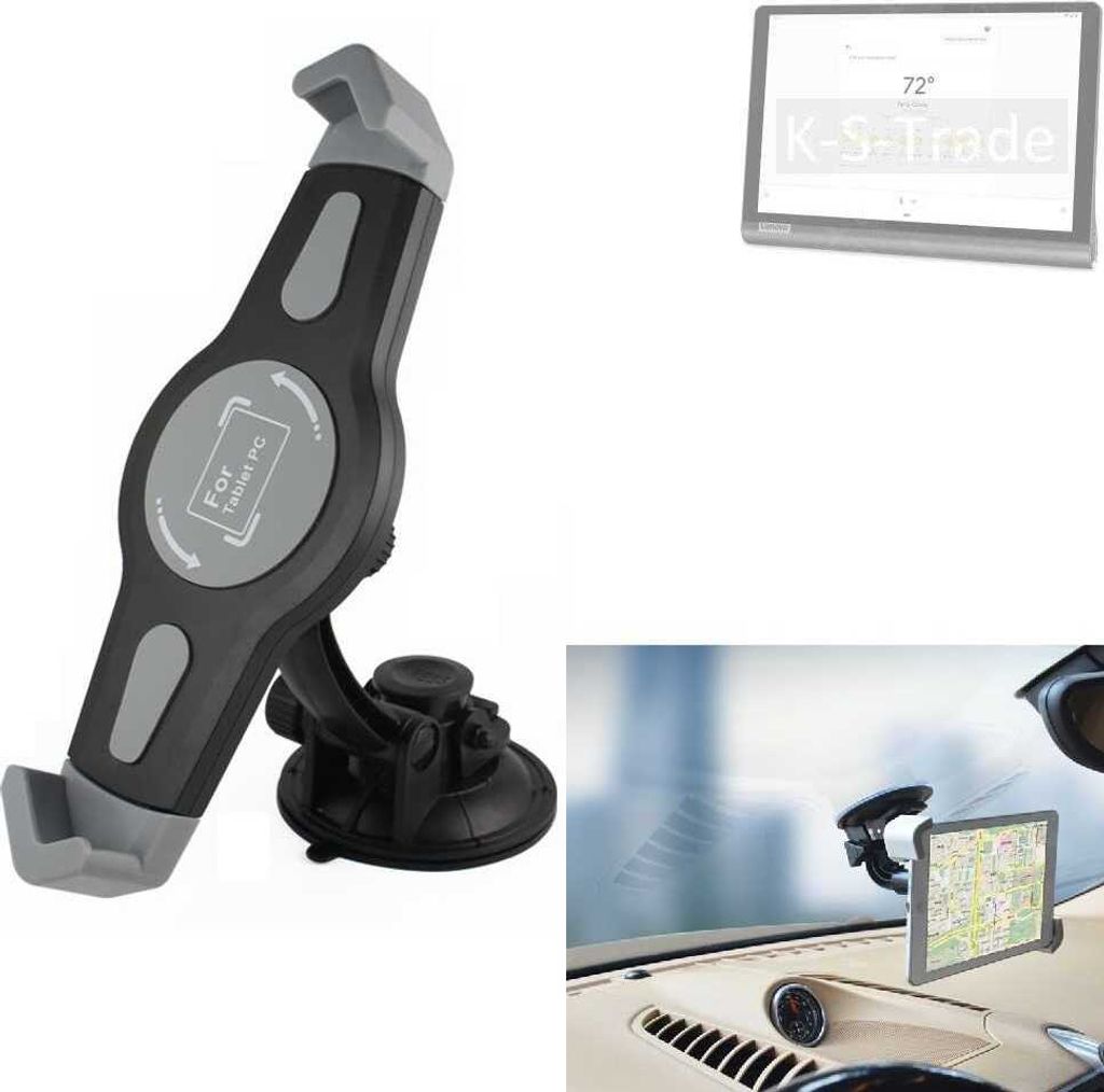 K-S-Trade Scheiben-Halterung für Tablets kompatibel mit Lenovo Yoga Smart Tab PRC KFZ Tablet Saugnapf Auto Halterung Windschutzscheibe Holder Halter