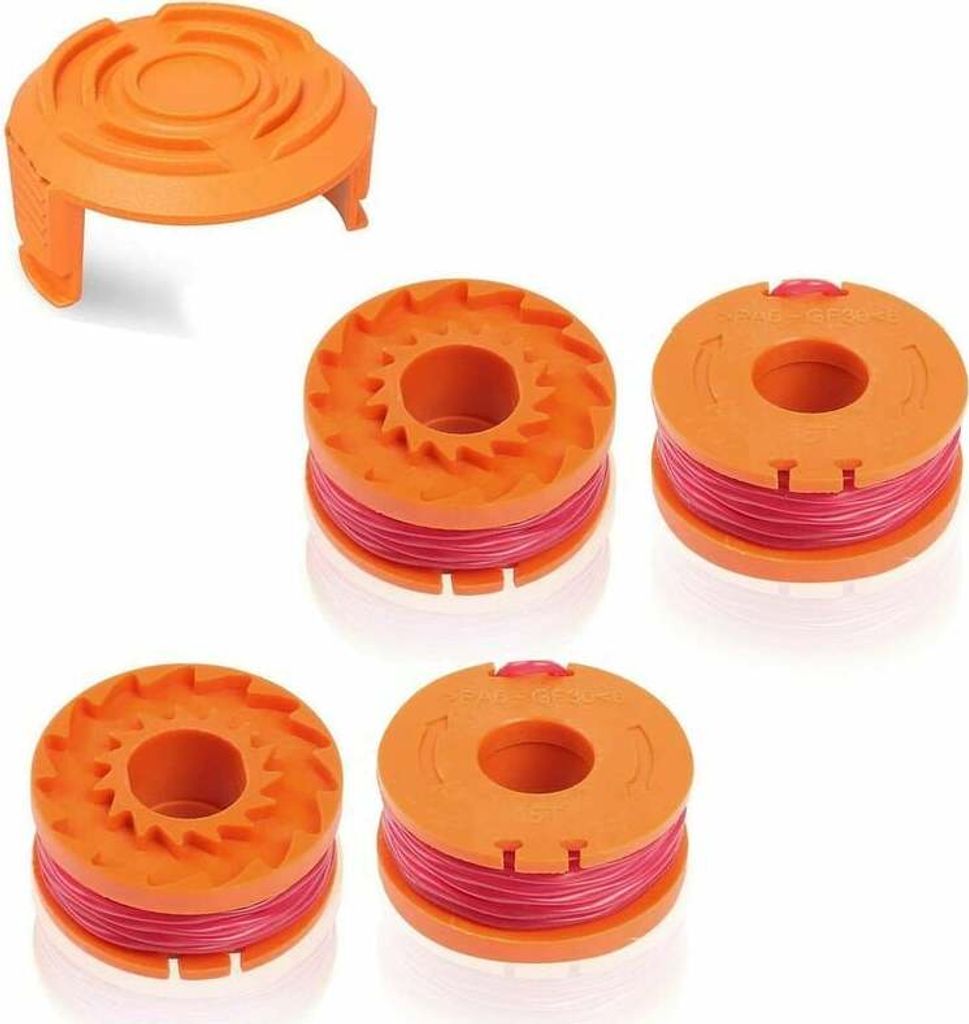 Ersatz-Garnspule für Rasenmäher WORX 20 V – langlebige 1,65 mm/3 m Spulen, kompatibel mit verschiedenen WG-Modellen (4 Spulen + 1 Kappe)