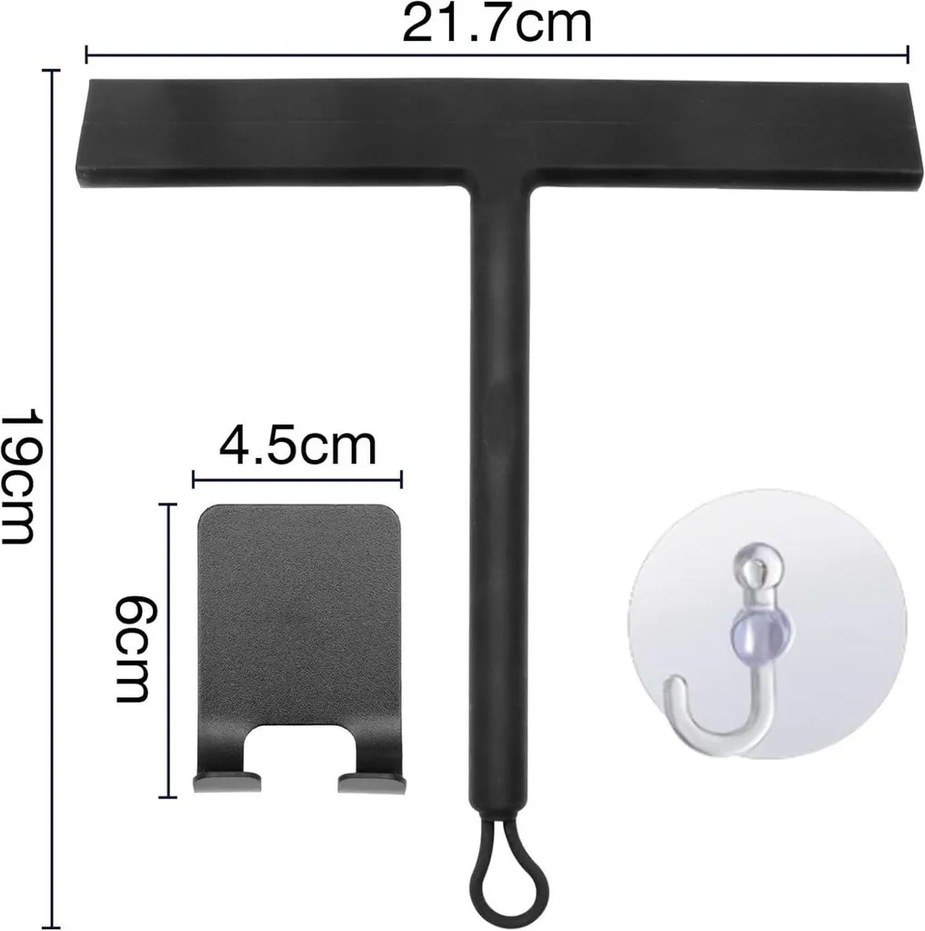 Raclette de douche en silicone noir avec support adhésif sans perçage - 2