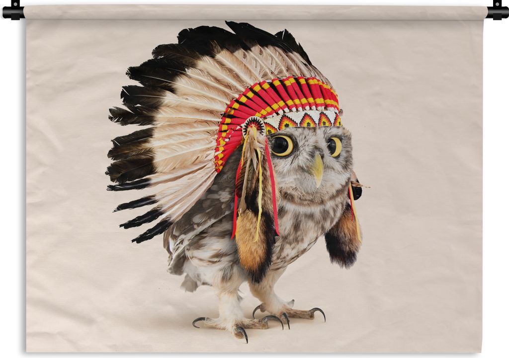 MuchoWow Wandteppich Wandbehang Tier - Eule - Indianer - Vogel 120x90 cm Tapisserie Dekoration Wandtuch - Wohnen - Aufhänger für die Wand