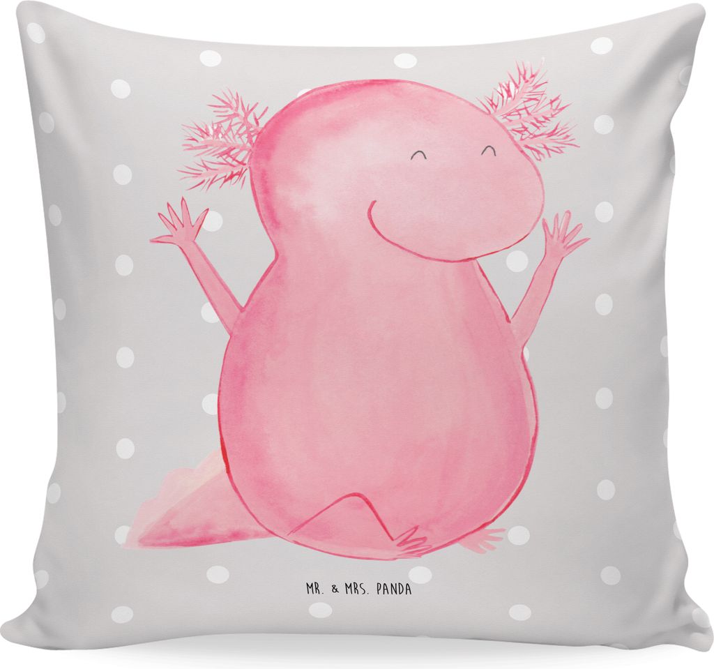 Mr. & Mrs. Panda kuschelkissen 40x40 Axolotl Hurra - Grau Pastell - Geschenk, Schwanzlurch, Lurch, Spaß, Polster, Sofakissen, mikrofaser kopfkisse...