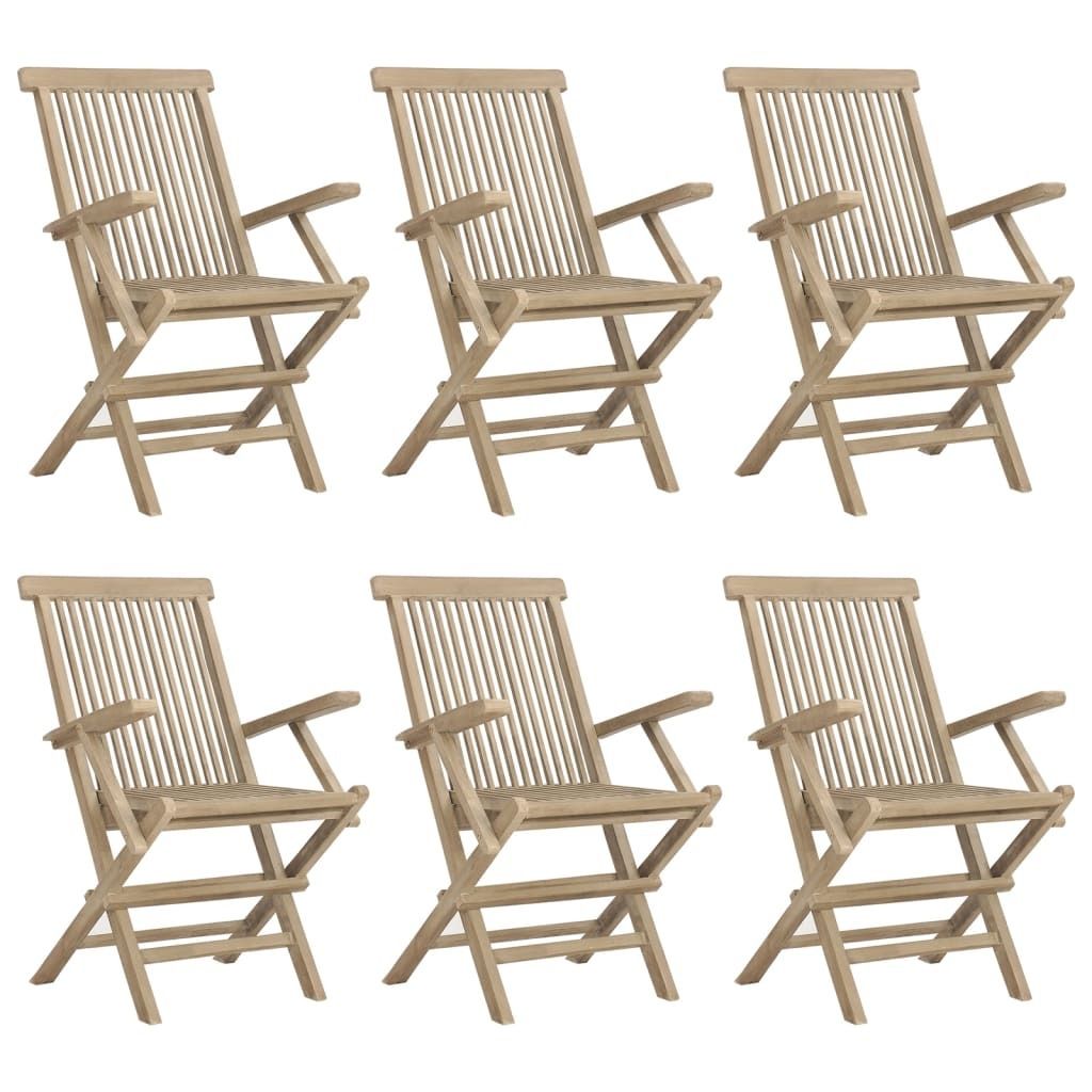 vidaXL Gartenstühle 6 Stk. Klappbar Grau 56x61x89 cm Massivholz Teak