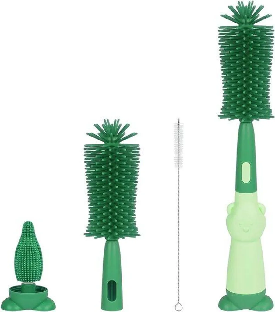 Nettoyant silicone pour biberon 3 en 1 - Antibactérien et rotatif 360° vert