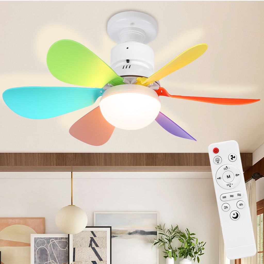 40W 52cm Deckenventilator mit Beleuchtung und Fernbedienung, LED Deckenleuchte mit Ventilator Klein E27 Decken Ventilator Schlafzimmer Küche Esszi...
