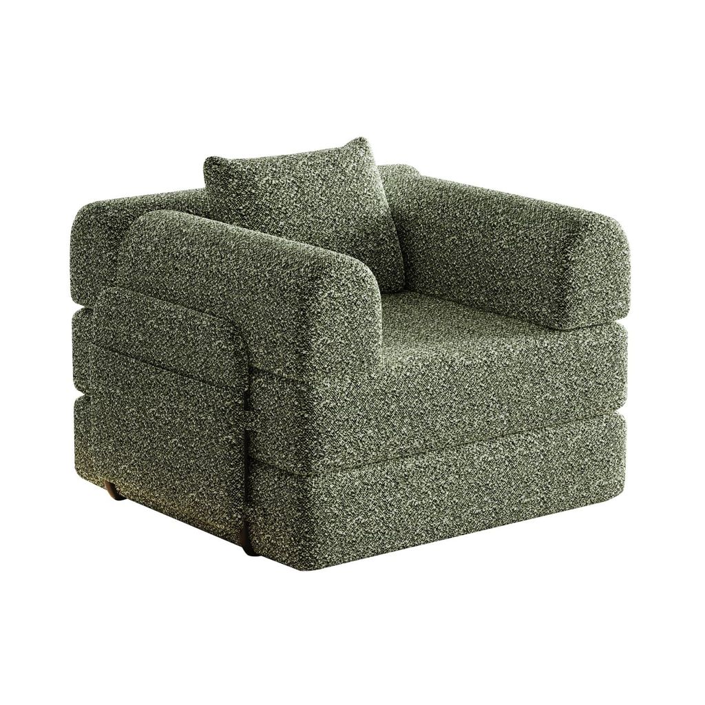 Chenille-Schlafsofa,2-in-1 Klappsofa mit Staufach in der Armlehne, drei Metallrahmen und mehreren Konfigurationsmöglichkeiten