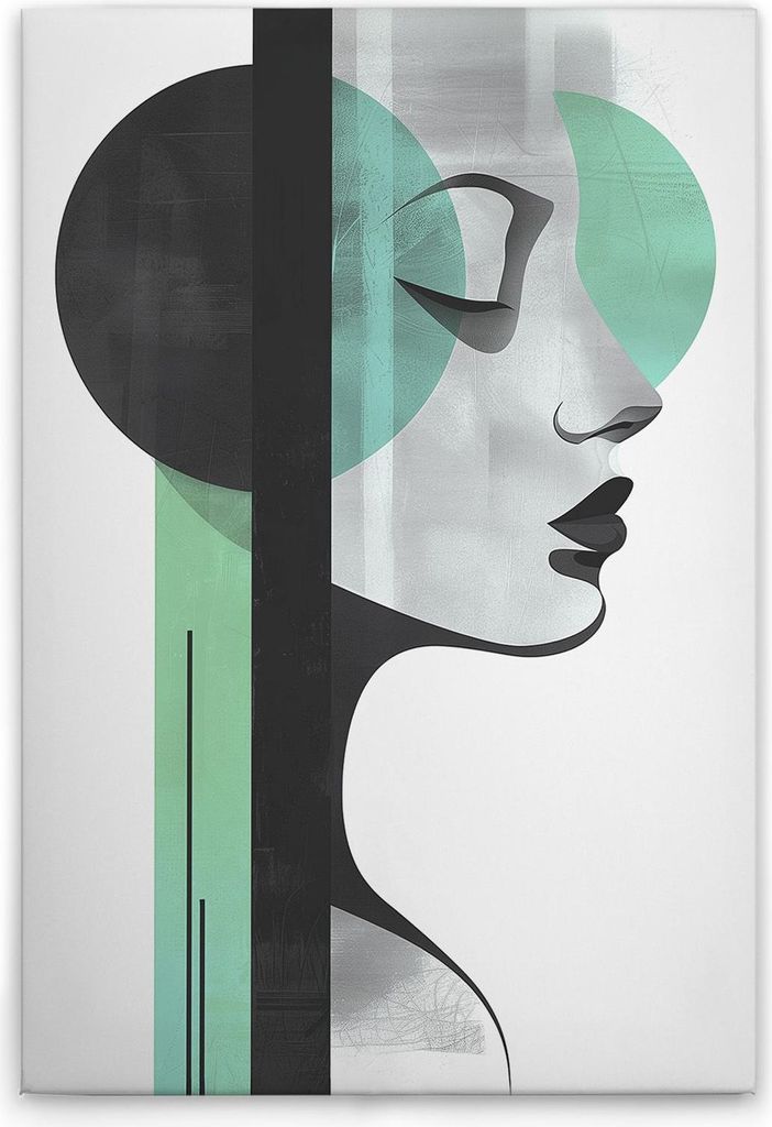 TADESSI Leinwandbild Frau mit Formen - Wandbild 30 x 45 cm - Kunstdruck auf Leinwand in Weiß Schwarz - M1-No.52064