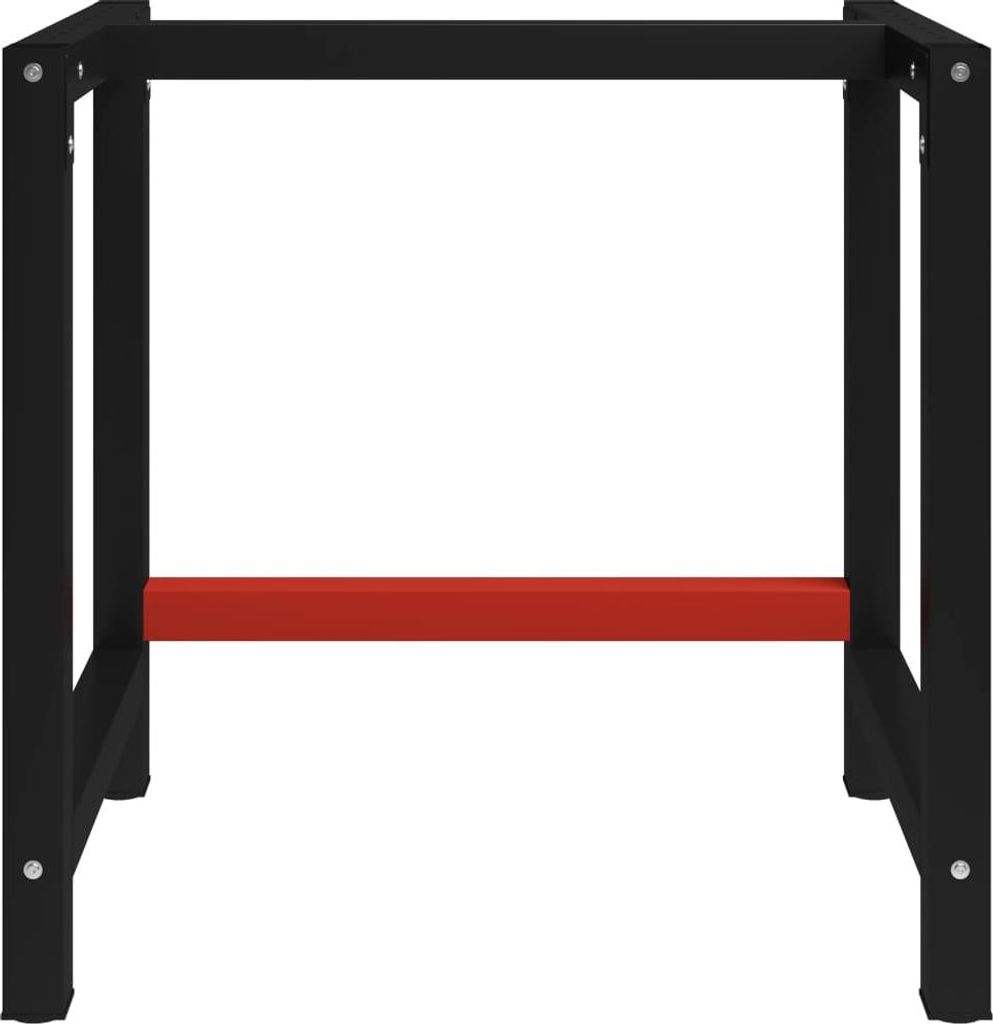 A black metal workbench frame with a red crossbar, shown against a white background.