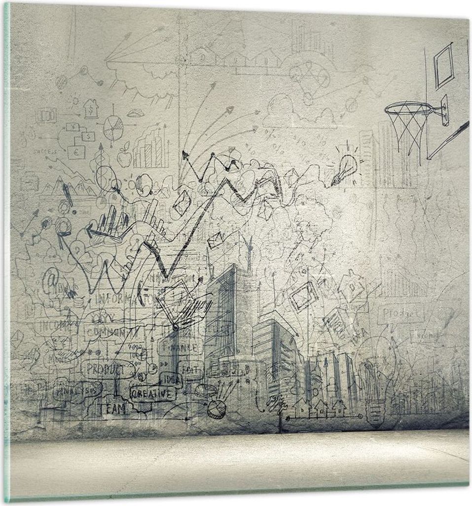 Bilder auf glas - Graffiti Tapete Zeichnung Haus - 50x50cm - Glasbilder - Wandbilder - Kunstdruck - zum Aufhängen bereit - Wanddekoration aus Glas...