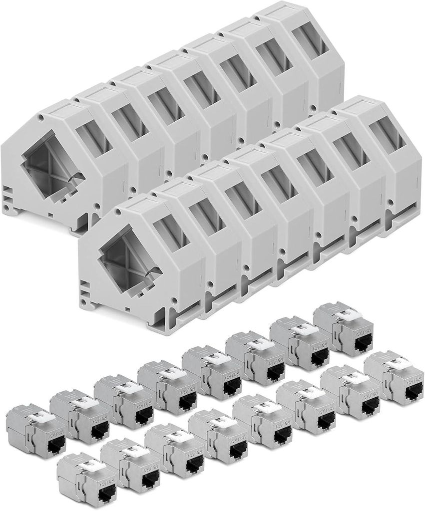 kwmobile Keystone Modul Set CAT 6A mit Hutschienenadapter - Produktbild 