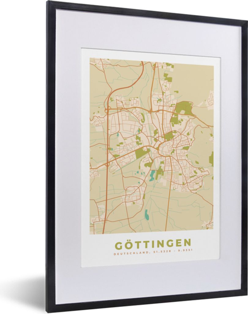 MuchoWow Gerahmtes Poster Stadtplan - Göttingen - Vintage - Stadtplan 30x40 cm - Poster mit Schwarzem Bilderrahmen Wandposter Rahmen Foto Bilder...
