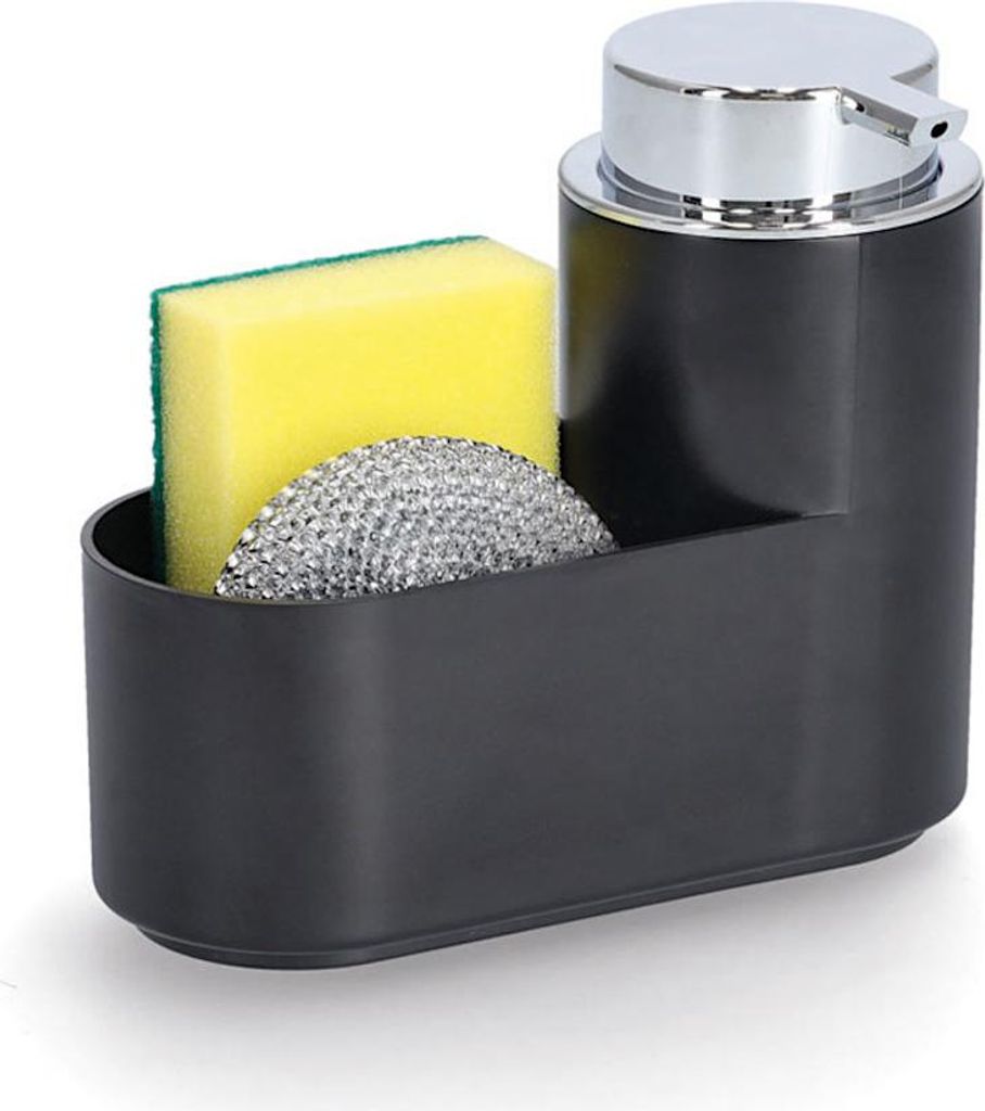 ZELLER 14752 Seifenspender-Set 3-teilig aus Kunststoff, schwarz, 17 x 7,4 x 14,5 cm