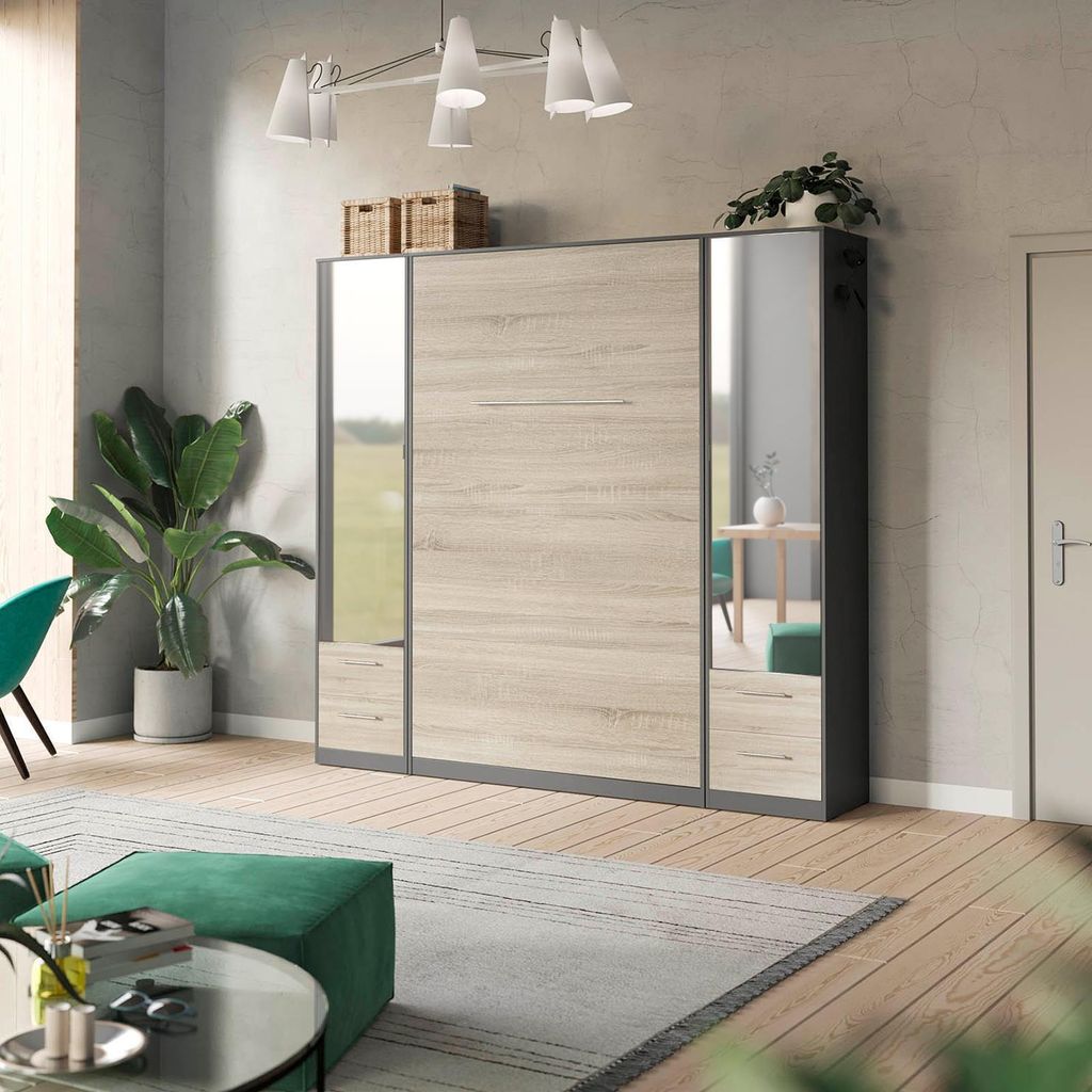 SMARTBett Spiegelschrank Kleiderschrank mit Spiegeltür 50cm Anthrazit/Eiche Sonoma