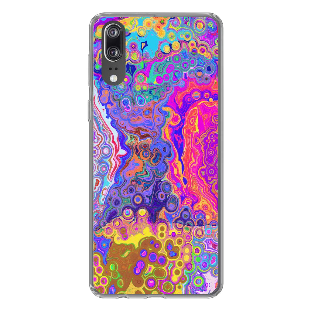 MuchoWow Handyhülle Schutzhülle Hülle für Huawei P20 Kunst - Formen - Farbe - Psychedelisch Silikon Softcase Handy Hülle - Hardcover