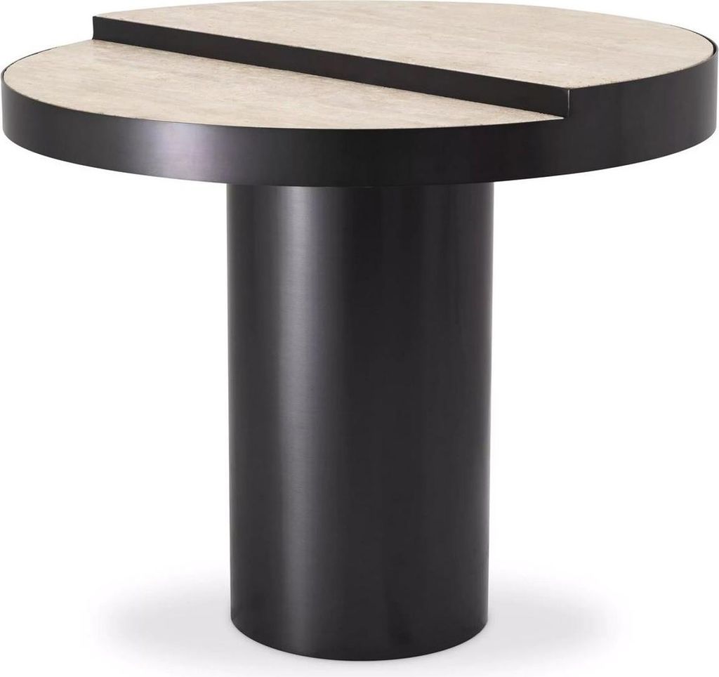 Casa Padrino Luxus Beistelltisch Bronze / Beige Ø 55 x H. 47 cm - Runder Edelstahl Tisch mit 2 Travertin Tischplatten - Wohnzimmer Möbel - Luxus ...