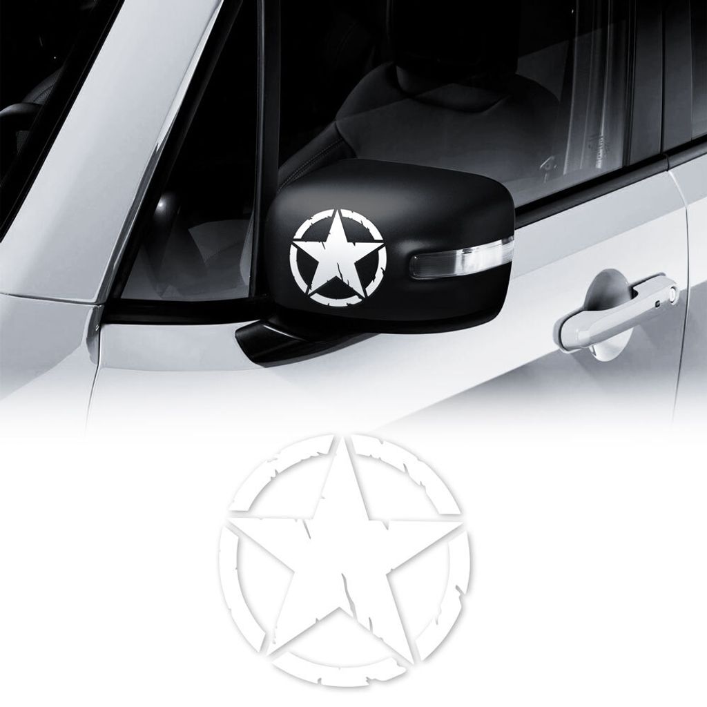 Aufkleber Stern Army Militare für Jeep Renegade, Diam 9 cm, Weiß, 2 Stück