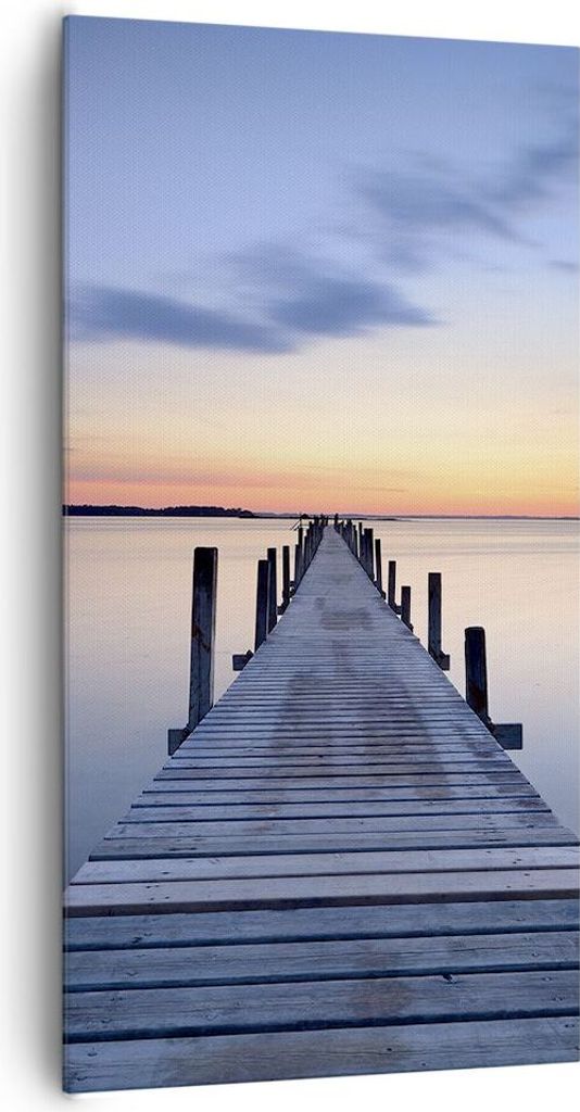 Bild auf Leinwand - Leinwandbild - Sonnenuntergang See Wasser Brücke - 65x120cm - Wand Bild - Wanddeko - Leinwanddruck - Bilder - Kunstdruck - Lei...