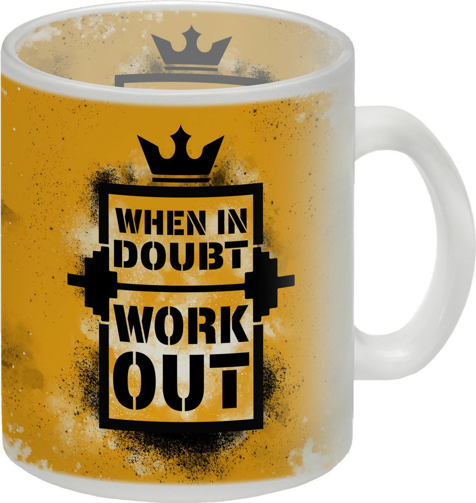 When in doubt Work out Glas Tasse mit motivierendem Spruch in {orange}