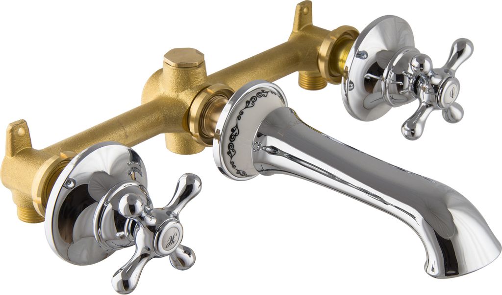 PaulGurkes Waschtisch Unterputz Armatur 3-Loch Wannenrandarmatur Nostalgie Retro