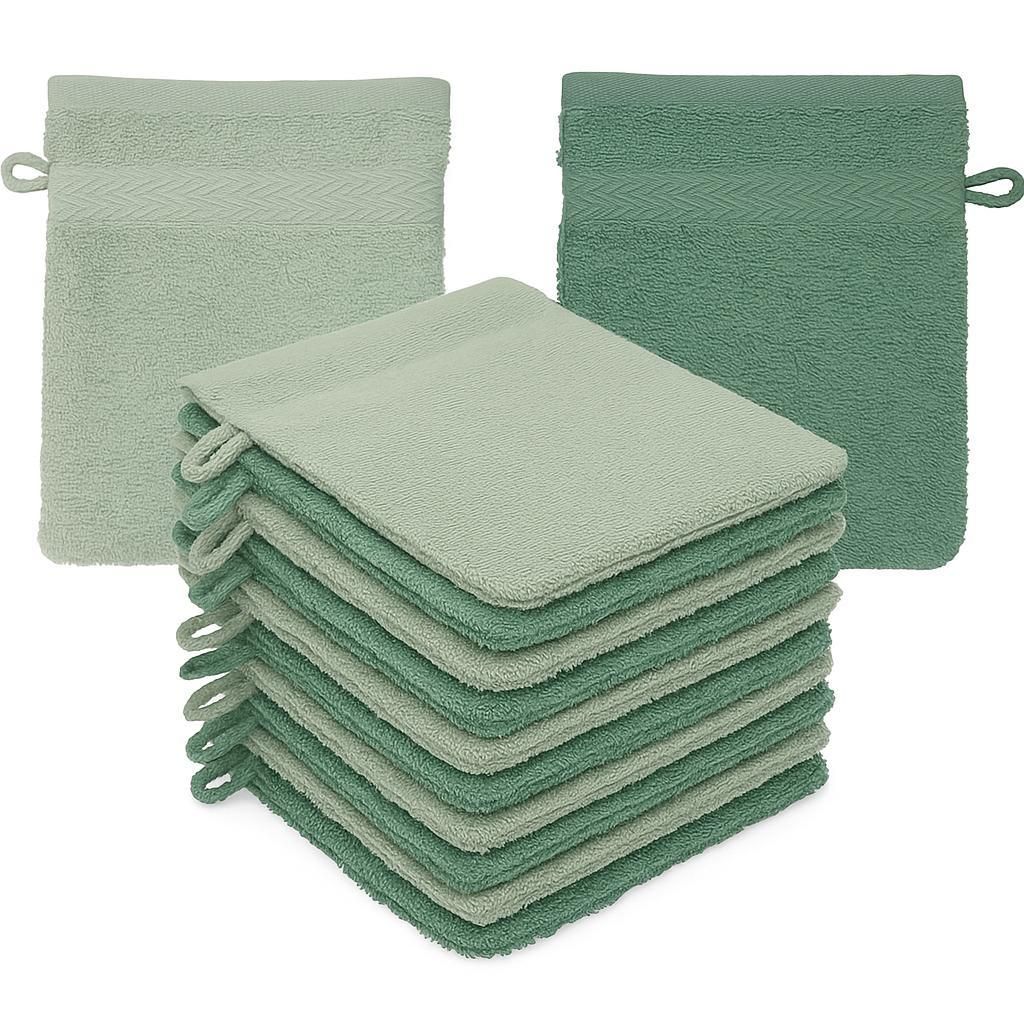 Betz 10 Stück Waschhandschuhe 16x21 cm PREMIUM 100% Baumwolle Farbe: heugrün - tannengrün