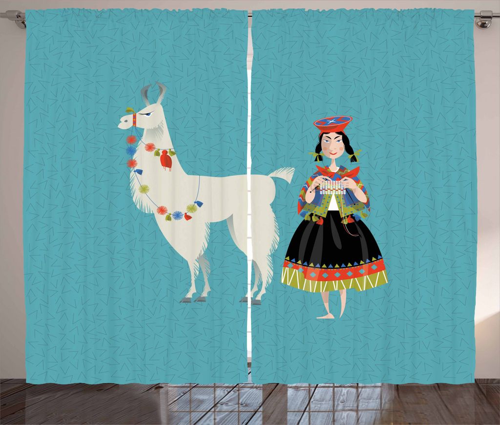 ABAKUHAUS Lama Rustikaler Vorhang, Peruanerin Stricken Frau, Wohnzimmer Universalband Gardinen mit Schlaufen und Haken, 280 x 225 cm, Mehrfarbig