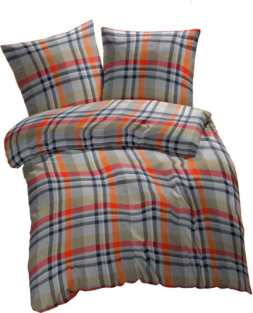 ETÉREA Biancheria da letto in flanella 200x200cm + 2x 80x80 - 100% COTONE - Copripiumino Urban Fluffy a scacchi - Set di biancheria da letto con cuscino 200x200 copripiumino + 2x 80x80 federa 3 pezzi - Green - Orange