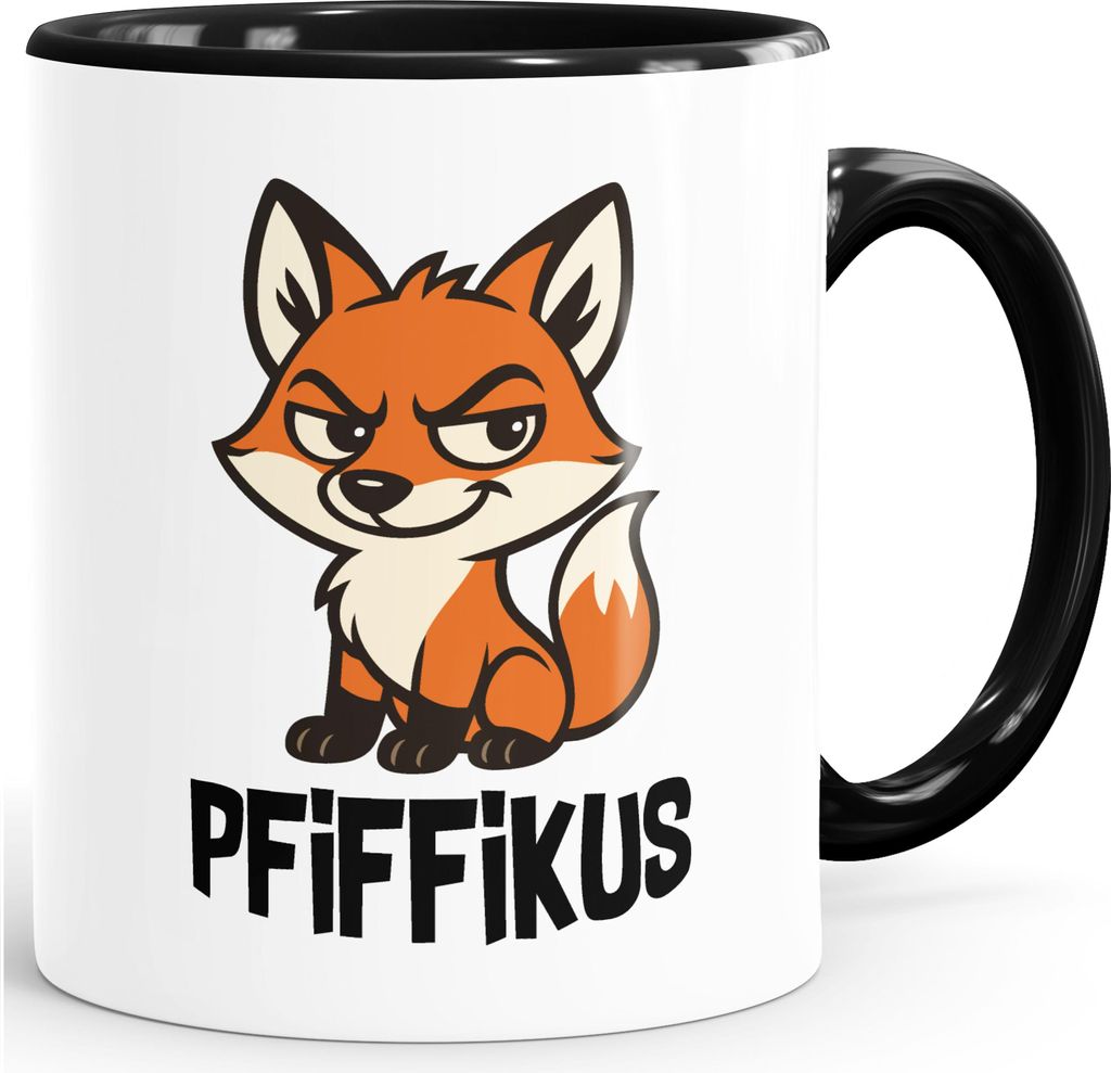 Kindertasse mit Tiermotiv Keramiktasse für Kinder mit Spruch Pfiffikus Schlitzohr Frechdachs Frechspatz Geschenk Schulanfang Kindergarten, Geburts...