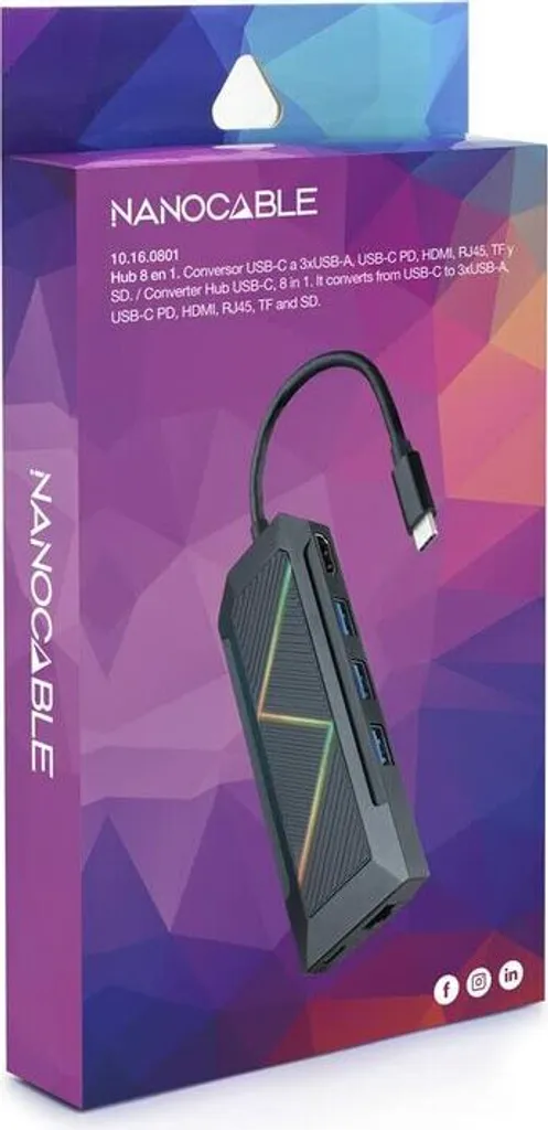 Hub USB-C 8 en 1 avec Charge Power Delivery et Lecteur de Carte Flash