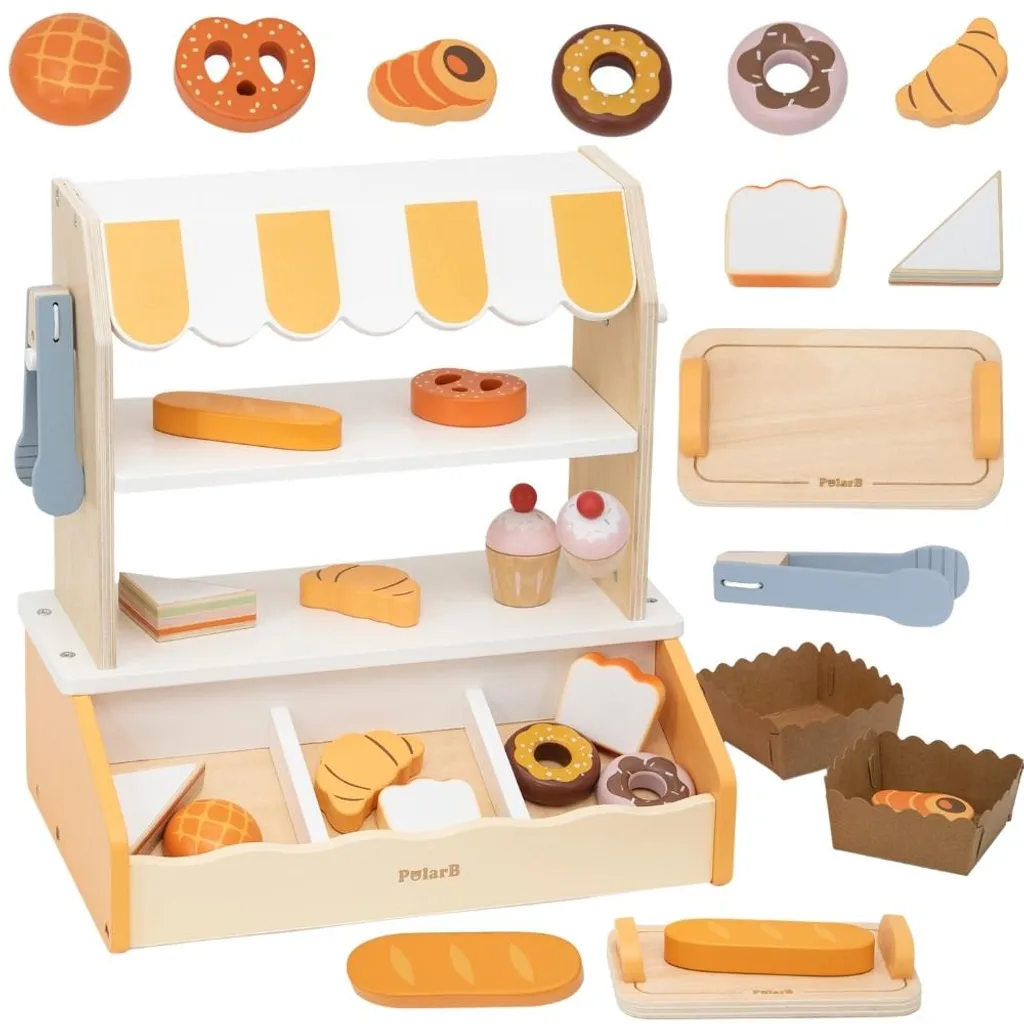 Viga Mini Boulangerie en Bois Présentoir avec 16 Pièces de Jeu Enfant