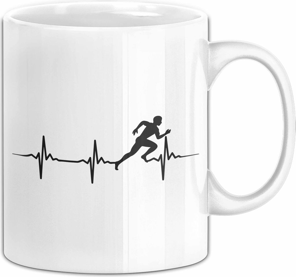 Marathon-Läufer Tasse Geschenk Jogger Herzschlag Running Joggen Kaffee-Becher (Weiß)