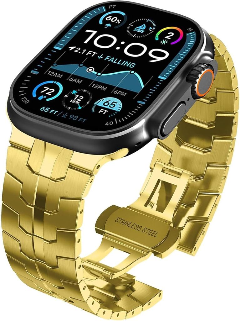 FFO2World Edelstahl Ultra Band Gold für Apple Watch 38 40 41&42mm (Serie 10) - Luxus Metallarmband mit Butterflyschließe
