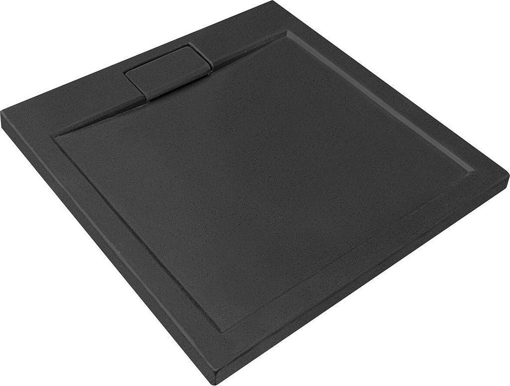 ECOLAM Duschwanne Duschtasse flach Viereck quadratisch 80x80 x4,5 cm Tiefe 2,5 cm Acryl Steinoptik schwarz + Siphon