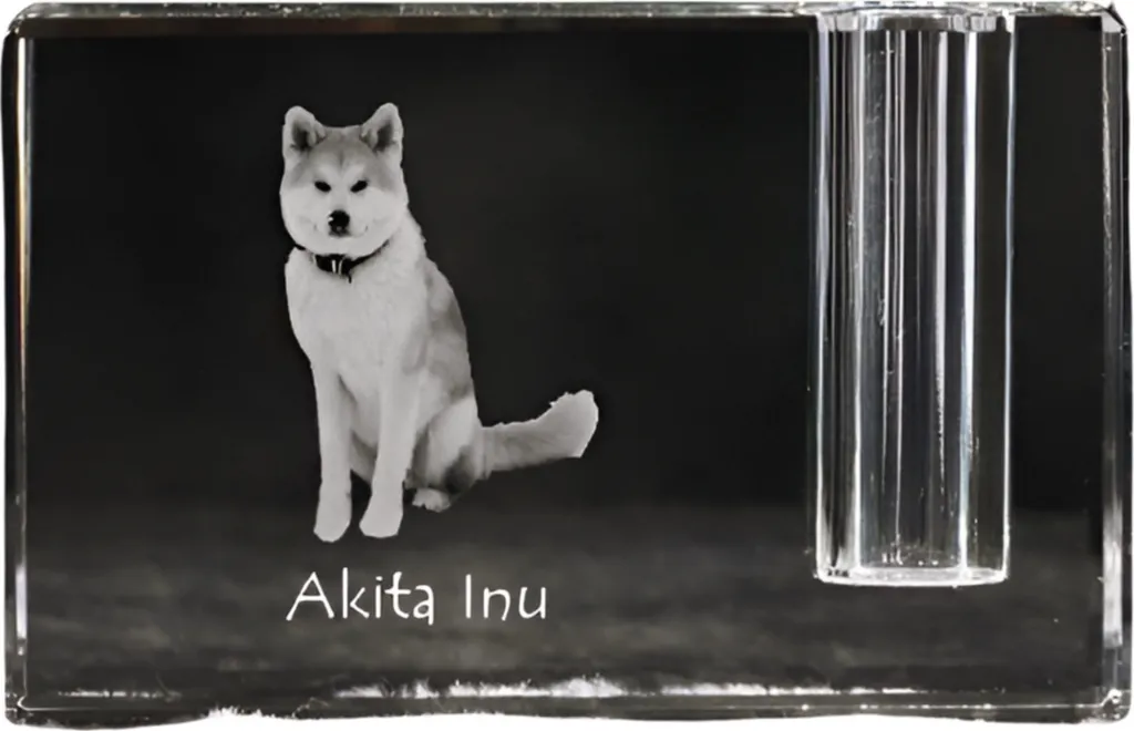 Pot à crayons Akita Inu en cristal de luxe, organisateur de table chic