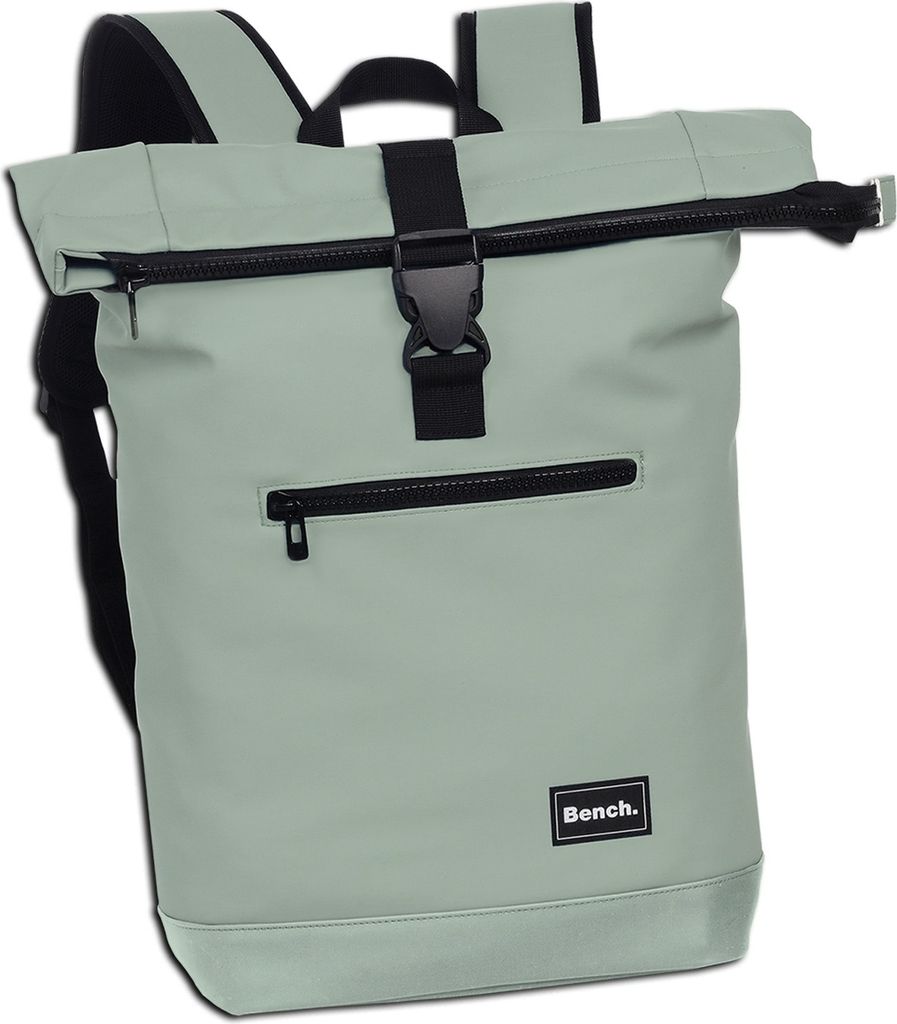 A roll-top backpack is shown against a white background.