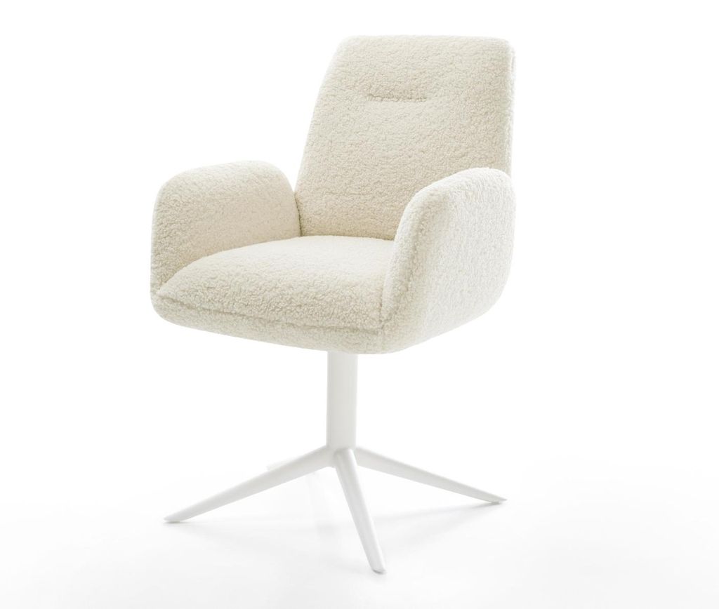 DELIFE Drehstuhl Zoa-Flex Teddystoff Beige Fußkreuz Weiß Produktbild 