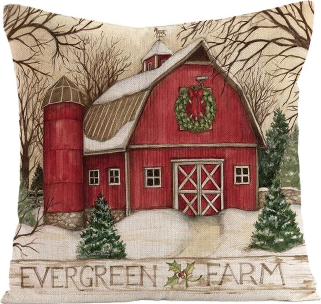 Weihnachts-Kissenbezug EVERGREEN FARM 45x45 cm, farbig