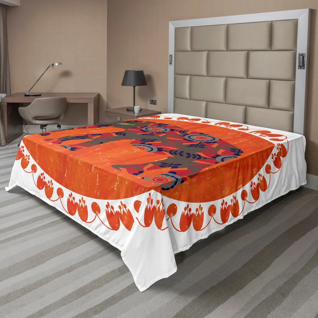 Drap de Lit Doux et Confortable Imprimé Éléphant Orange Multicolore