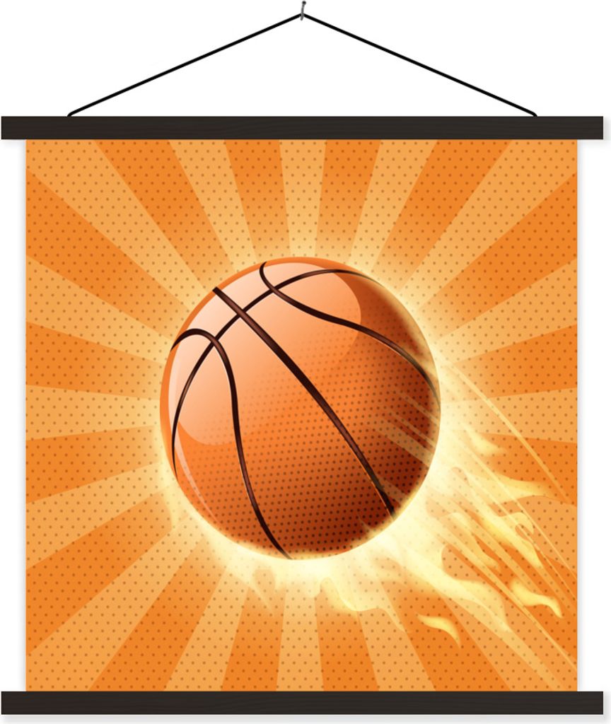 MuchoWow Textilposter Eine orangefarbene Illustration eines Basketballs, der Geschwindigkeit macht 120x120 cm mit schwarzem Rahmen - Aufhängungsset