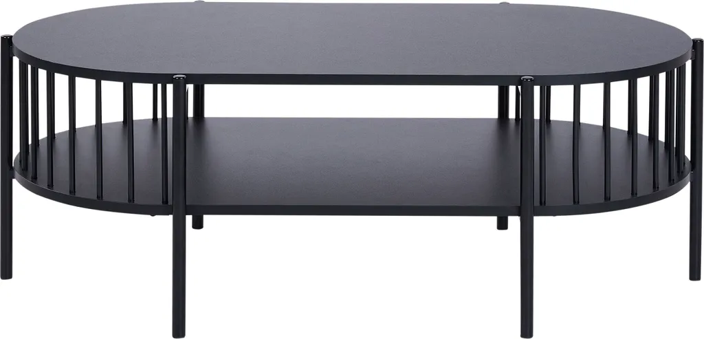 Table basse ovale rétro pour salon moderne noire avec étagère basse 103 cm - 5